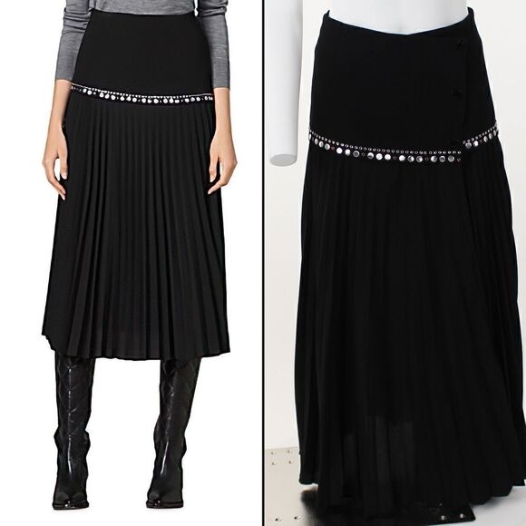 Sandro Debby Embellished Pleated MIDI Skirt - Picture 1 of 5